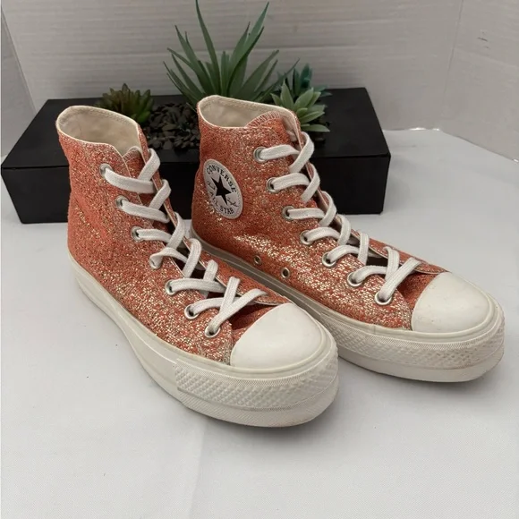 CONVERSE CHUCK TAYLOR PLATFORM METALLIC ORANGE PINK & GOLD SNEAKERS SZ  7 - Picture 12 of 13